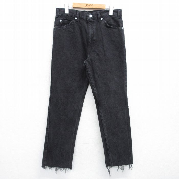 W33★古着 ジーンズ メンズ 90年代 90s コットン USA製 黒 ブラック デニム 25jun04 中古 ボトムス ジーパン Gパン ロング パンツ