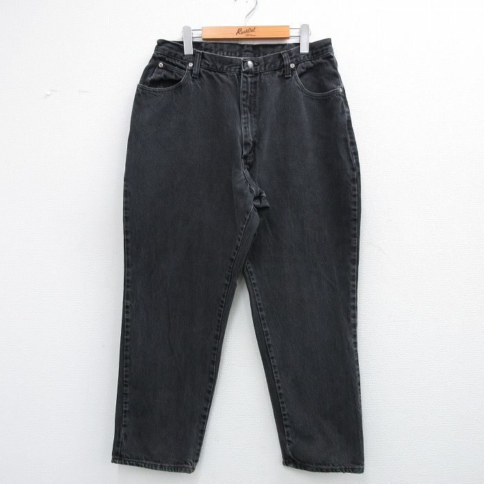 W33★古着 ラングラー Wrangler ジーンズ メンズ 90年代 90s コットン USA製 黒 ブラック デニム 25jun04 中古 ボトムス ジーパン Gパン ロング パンツ