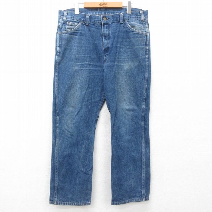 W37★古着 SADDLE KING ジーンズ 80年代 80s ヒゲ USA製 紺 ネイビー デニム 【spe】 25jun05 中古 メンズ ボトムス ジーパン Gパン ロング パンツ