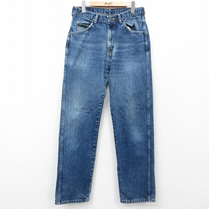 W32★古着 ラングラー Wrangler ジーンズ メンズ 00年代 00s ヒゲ コットン 紺 ネイビー デニム 25jun05 中古 ボトムス ジーパン Gパン ロング パンツ
