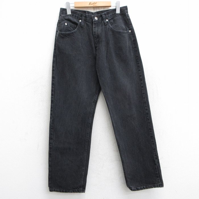 W31★古着 ラングラー Wrangler ジーンズ メンズ コットン 黒 ブラック デニム 25jun09 中古 ボトムス ジーパン Gパン ロング パンツ