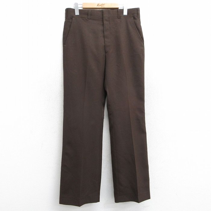 W34★古着 HAGGAR スラックス パンツ メンズ 80年代 80s USA製 茶 ブラウン 25jun09 中古 ボトムス ロング