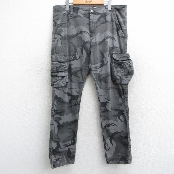 W39★古着 ラングラー Wrangler カーゴ パンツ メンズ 大きいサイズ グレー 迷彩 25jun09 中古 ボトムス ロング