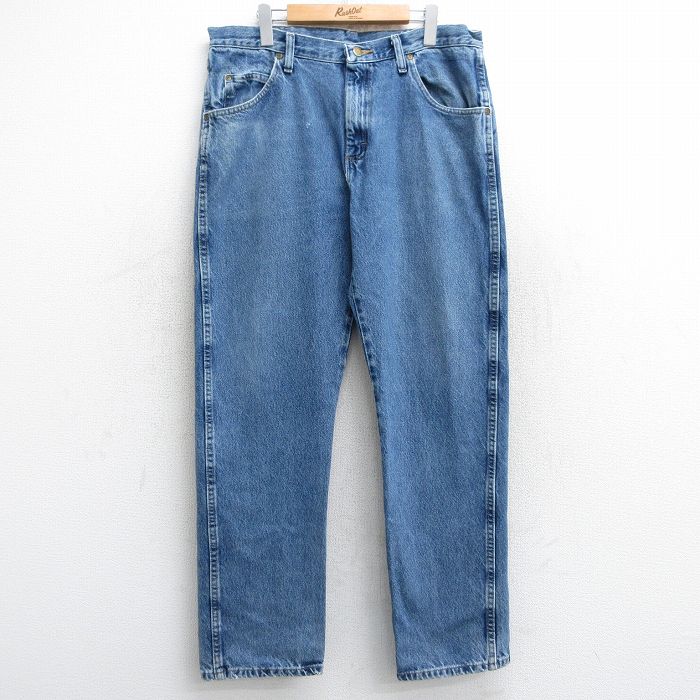 【50%OFF】W36★古着 ラングラー Wrangler ジーンズ メンズ コットン 紺 ネイビー デニム 25jun09 中古 ボトムス ジーパン Gパン ロング パンツ