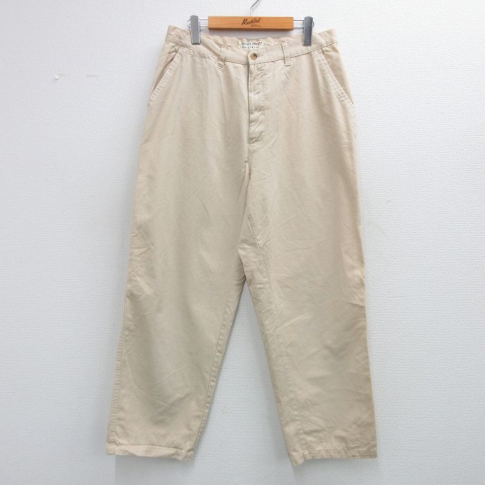 W34★古着 パンツ メンズ コットン ベージュ系 カーキ 25jun11 中古 ボトムス ロング