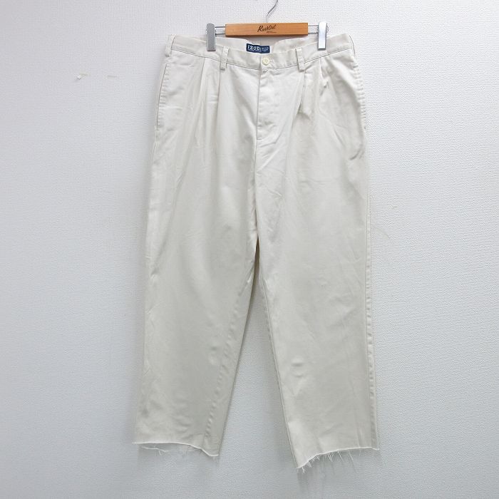 W37★古着 IZOD パンツ メンズ コットン 薄ベージュ カーキ 25jun11 中古 ボトムス ロング