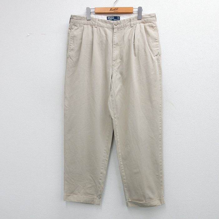 W36★古着 ラルフローレン Ralph Lauren ブランド チノ パンツ チノパン メンズ 90年代 90s HAMMOND コットン ベージュ カーキ 25jun11 中古 ボトムス ロング