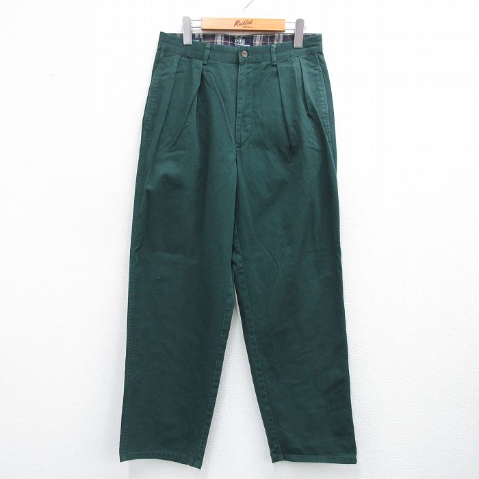 W31★古着 ラルフローレン Ralph Lauren ブランド チノ パンツ チノパン メンズ 90年代 90s ゴルフ コットン USA製 緑 グリーン 【spe】 25jun12 中古 ボトムス ロング