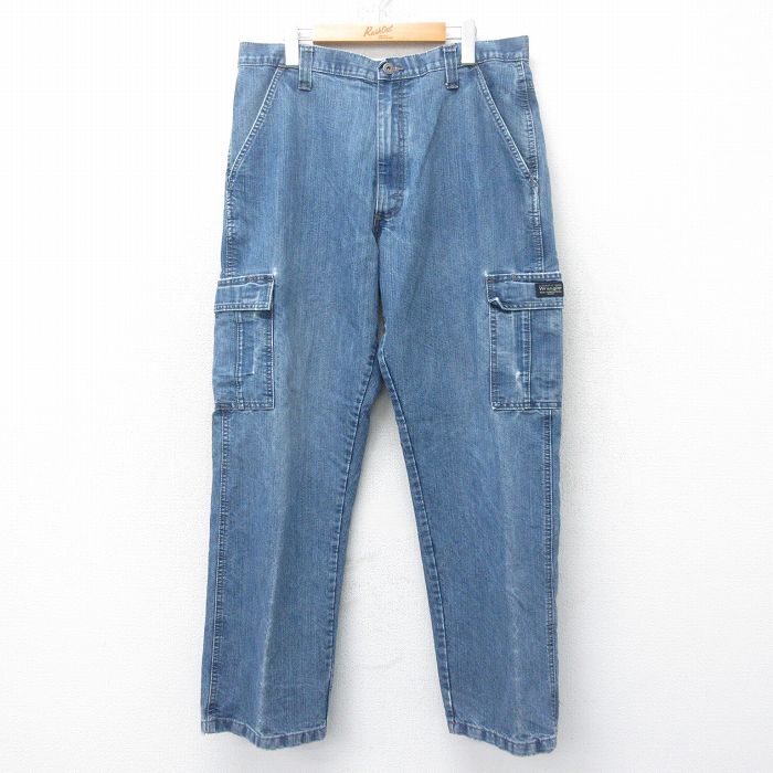 W36★古着 ラングラー Wrangler カーゴ パンツ メンズ 紺 ネイビー デニム 25jun12 中古 ボトムス ロング