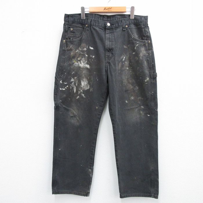 W37★古着 ディッキーズ Dickies ペインター パンツ メンズ ダック地 黒 ブラック 【spe】 25jun14 中古 ボトムス ロング