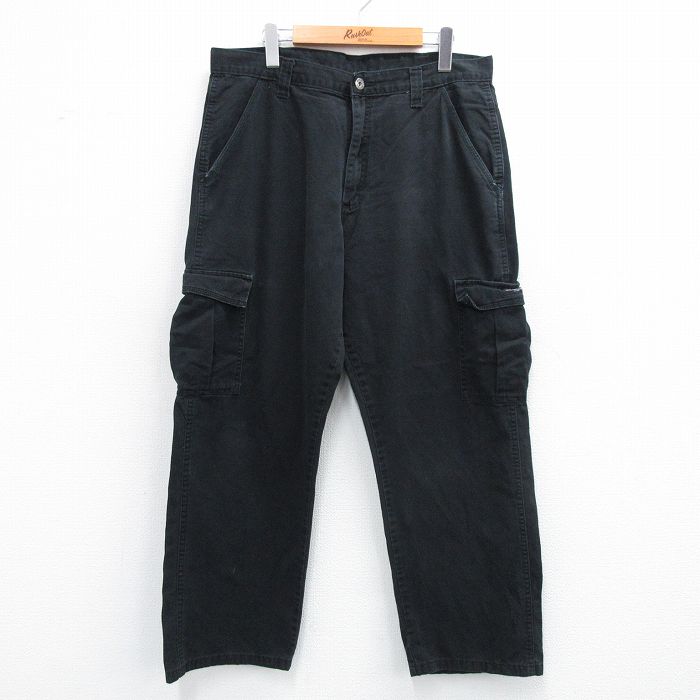 W35★古着 ラングラー Wrangler カーゴ パンツ メンズ コットン 黒 ブラック 25jun14 中古 ボトムス ロング