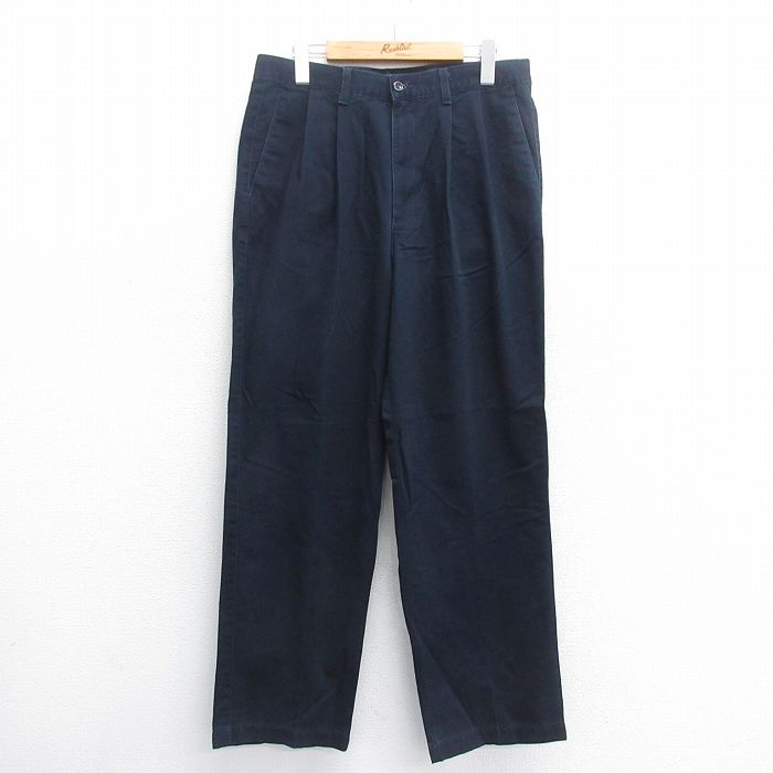 W32★古着 ドッカーズ パンツ メンズ コットン 紺 ネイビー 25jun16 中古 ボトムス ロング