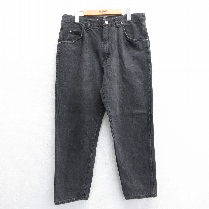 W36★古着 ラングラー Wrangler ジーンズ メンズ 90年代 90s コットン USA製 黒 ブラック デニム 【spe】 25jun16 中古 ボトムス ジーパン Gパン ロング パンツ