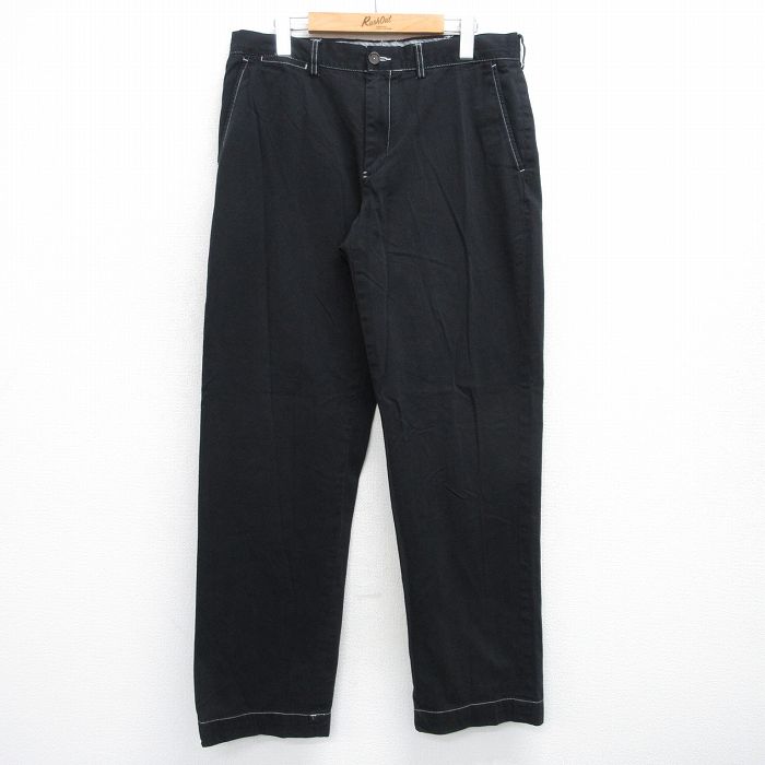 W34★古着 ラルフローレン Ralph Lauren ブランド パンツ メンズ 90年代 90s ワンポイントロゴ PRESTON コットン 黒 ブラック 25jun16 中古 ボトムス ロング