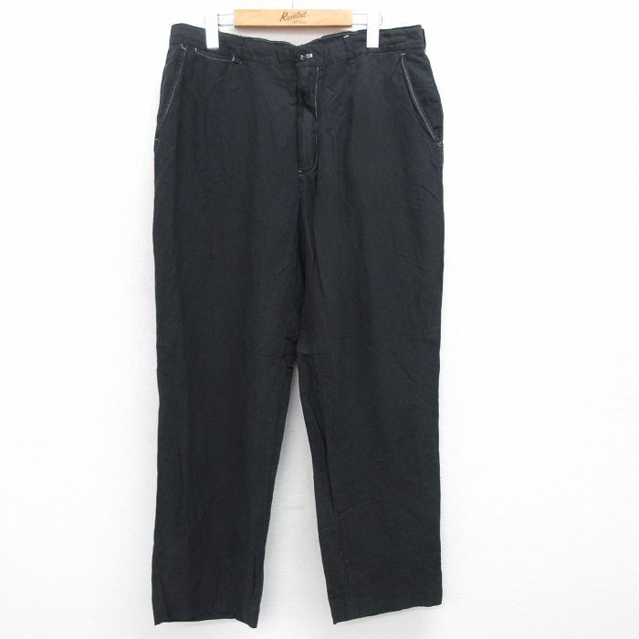 W36★古着 ラルフローレン Ralph Lauren ブランド パンツ メンズ 90年代 90s リネン 黒 ブラック 25jun16 中古 ボトムス ロング