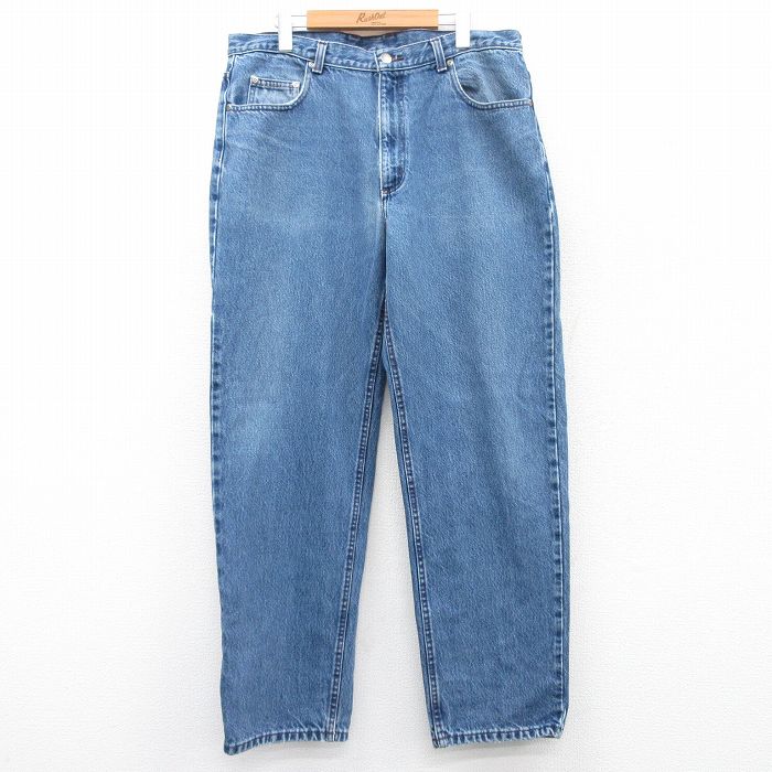 W36★古着 ジーンズ メンズ コットン 紺 ネイビー デニム 25jun16 中古 ボトムス ジーパン Gパン ロング パンツ