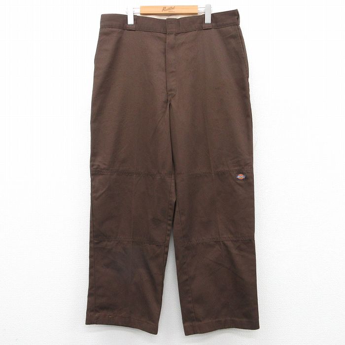 W38★古着 ディッキーズ Dickies ワーク パンツ メンズ ダブルニー 茶 ブラウン 25jun16 中古 ボトムス ロング
