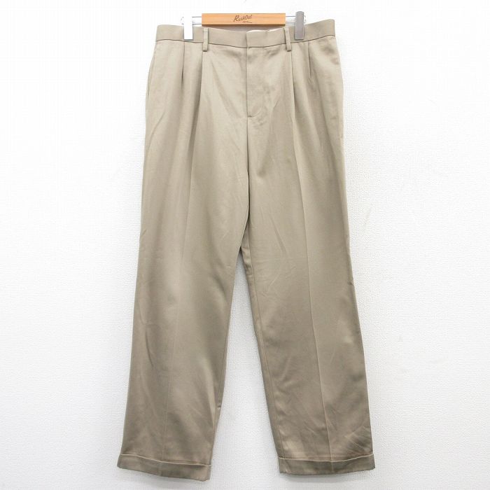 W33★古着 ドッカーズ スラックス パンツ メンズ ワンポイントロゴ コットン ベージュ カーキ 25jun16 中古 ボトムス ロング