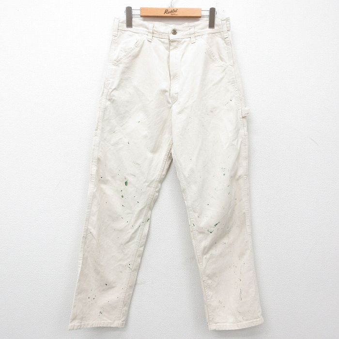 W31★古着 ペインター パンツ メンズ 80年代 80s ワッペン USA製 生成り 25jun16 中古 ボトムス ロング