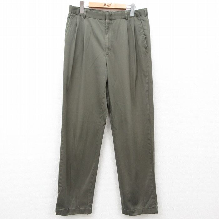 【50%OFF】W34★古着 ランズエンド スラックス パンツ メンズ 00年代 00s 濃緑 グリーン 25jun16 中古 ボトムス ロング