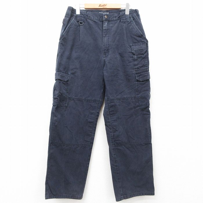 W33★古着 5.11タクティカル カーゴ パンツ メンズ ダブルニー ダック地 コットン 紺 ネイビー 25jun16 中古 ボトムス ロング