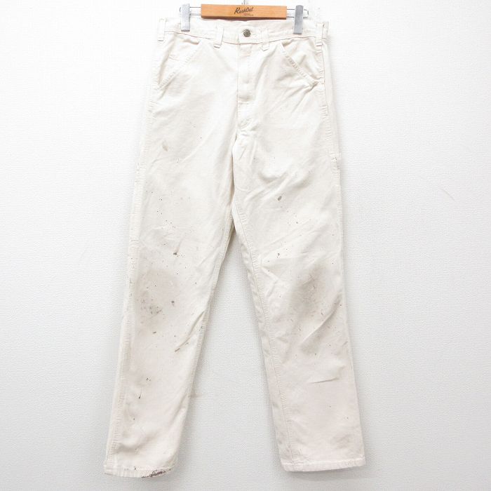 W32★古着 ペインター パンツ メンズ 80年代 80s ワッペン USA製 生成り 25jun16 中古 ボトムス ロング