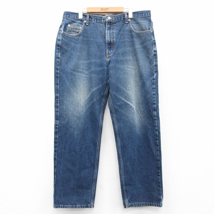 W38★古着 ジーンズ メンズ ヒゲ 紺 ネイビー デニム 25jun16 中古 ボトムス ジーパン Gパン ロング パンツ