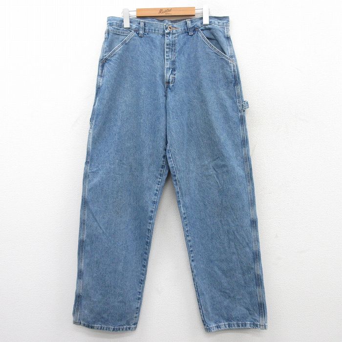 W33★古着 ラングラー Wrangler ペインター パンツ メンズ コットン 紺 ネイビー デニム 25jun16 中古 ボトムス ロング