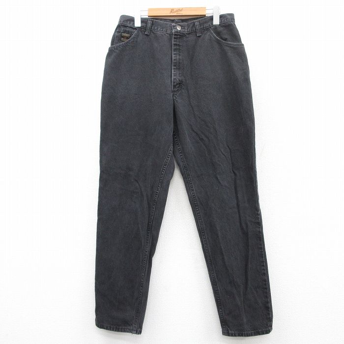 W32★古着 ラングラー Wrangler ジーンズ レディース テーパード 黒 ブラック デニム 25jun16 中古 メンズ ボトムス ジーパン Gパン ロング パンツ