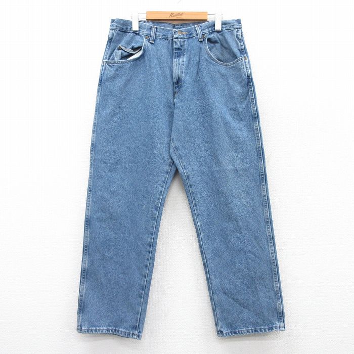 【20%OFF】W34★古着 ラングラー Wrangler ジーンズ メンズ コットン 紺 ネイビー デニム 25jun16 中古 ボトムス ジーパン Gパン ロング パンツ