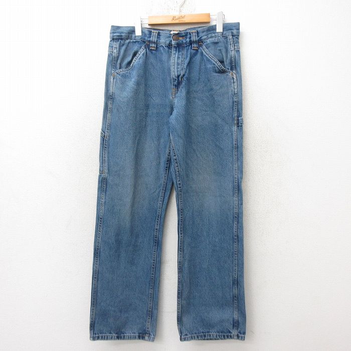 W34★古着 ペインター パンツ メンズ コットン 紺 ネイビー デニム 25jun16 中古 ボトムス ロング