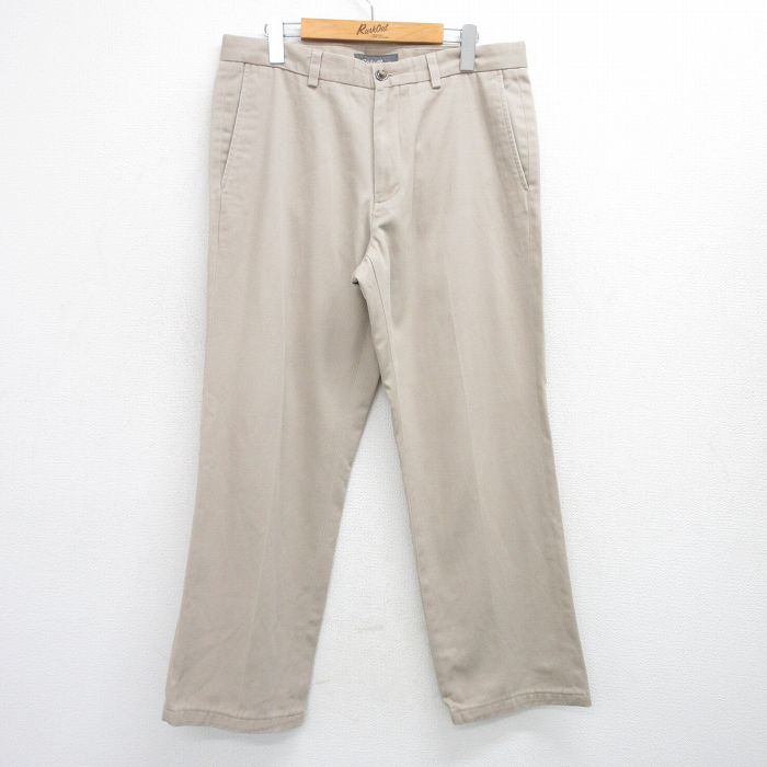 W34★古着 エディーバウアー パンツ メンズ コットン 薄ベージュ カーキ 25jun17 中古 ボトムス ロング