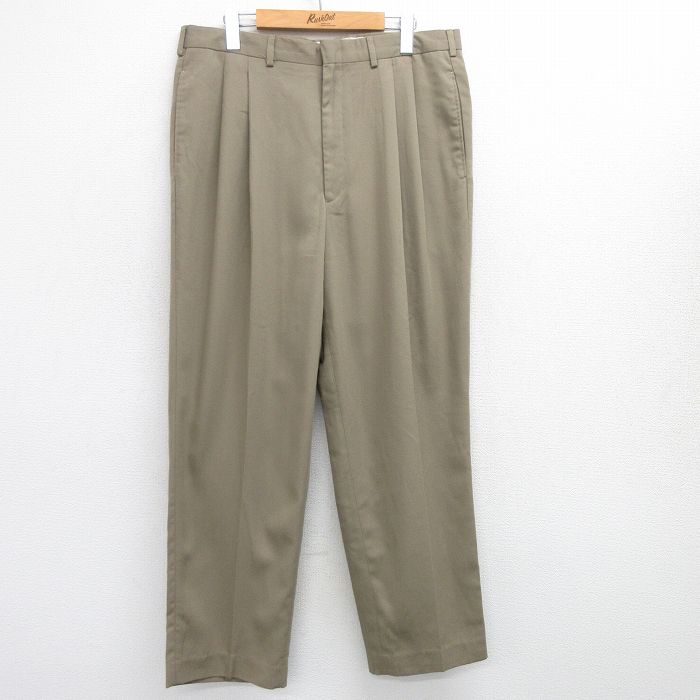 W36★古着 スラックス パンツ メンズ ベージュ カーキ 25jun18 中古 ボトムス ロング