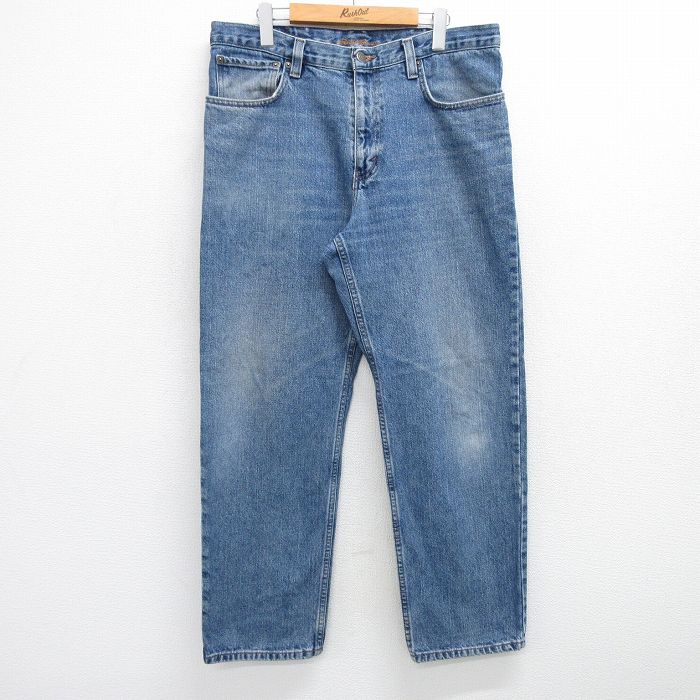 W36★古着 エディーバウアー ジーンズ メンズ ヒゲ コットン 紺 ネイビー デニム 25jun19 中古 ボトムス ジーパン Gパン ロング パンツ