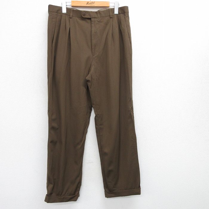 W34★古着 スラックス パンツ メンズ Zanella ウール イタリア製 茶 ブラウン 25jun19 中古 ボトムス ロング