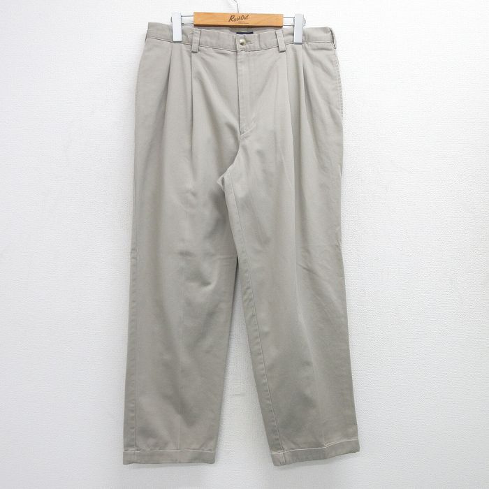 W34★古着 IZOD パンツ メンズ コットン 薄ベージュ カーキ 25jun19 中古 ボトムス ロング