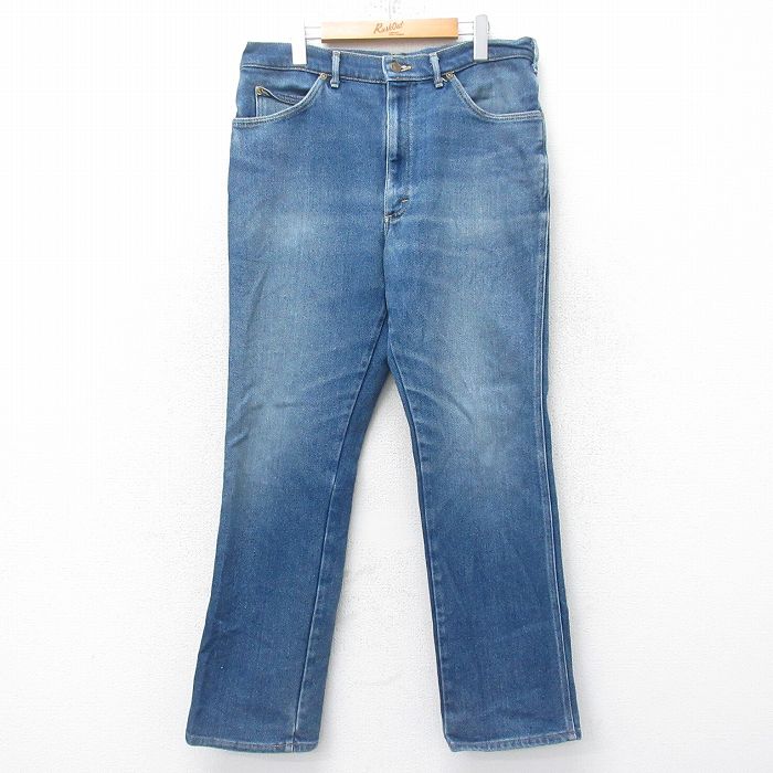 W37★古着 リー Lee ジーンズ メンズ 90年代 90s ヒゲ USA製 紺 ネイビー デニム 【spe】 25jun19 中古 ボトムス ジーパン Gパン ロング パンツ