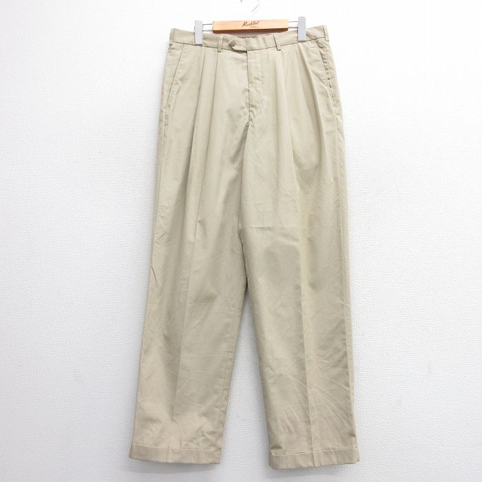 W33★古着 スラックス パンツ メンズ claiborne ベージュ カーキ 25jun20 中古 ボトムス ロング