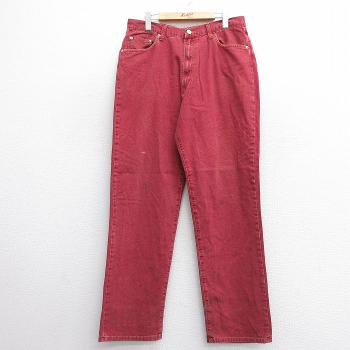 W33★古着 ラルフローレン Ralph Lauren ブランド パンツ メンズ 90年代 90s ダック地 コットン USA製 エンジ 【spe】 25jun20 中古 ボトムス ロング
