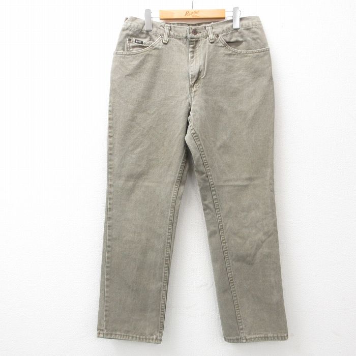 W33★古着 リー Lee ジーンズ メンズ コットン ベージュ カーキ デニム 25jun21 中古 ボトムス ジーパン Gパン ロング パンツ