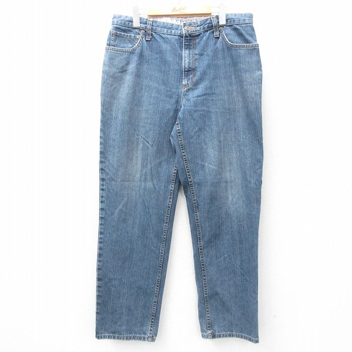 【20%OFF】W36★古着 ランズエンド ジーンズ メンズ テーパード コットン 紺 ネイビー デニム 25jun21 中古 ボトムス ジーパン Gパン ロング パンツ