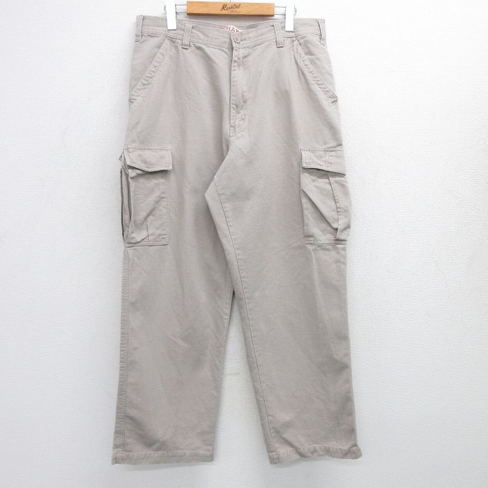 W35★古着 カーゴ パンツ メンズ コットン 薄ベージュ カーキ 25jun23 中古 ボトムス ロング