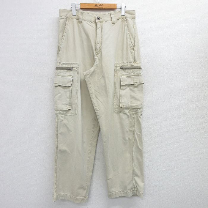 【50%OFF】W33★古着 オールドネイビー OLD NAVY カーゴ パンツ メンズ ダック地 コットン 薄ベージュ カーキ 25jun23 中古 ボトムス ロング