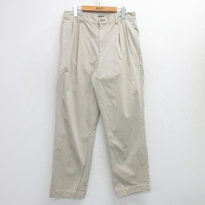 W33★古着 トミーヒルフィガー TOMMY HILFIGER ブランド パンツ メンズ 90年代 90s ワンポイントロゴ コットン 薄ベージュ カーキ 25jun23 中古 ボトムス ロング