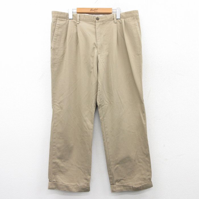 【20%OFF】W39★古着 ドッカーズ パンツ メンズ ワンポイントロゴ 大きいサイズ コットン ベージュ カーキ 25jun23 中古 ボトムス ロング