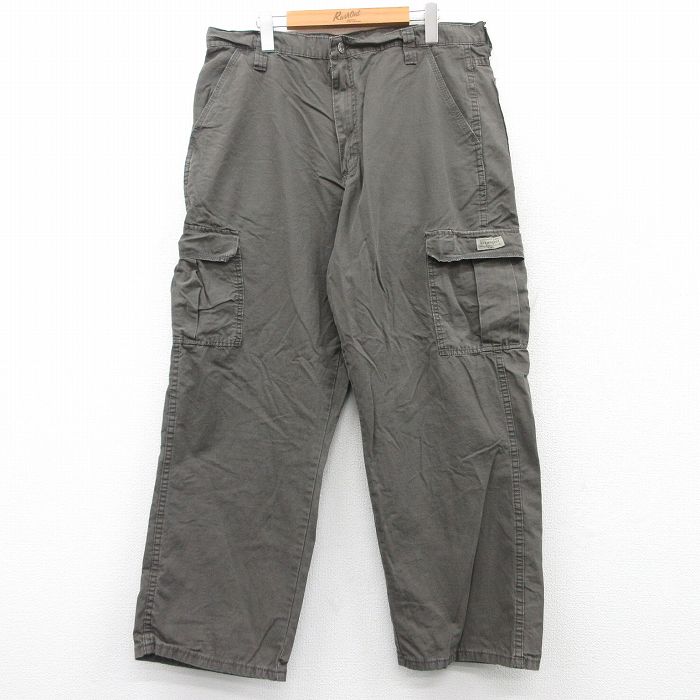 W36★古着 ラングラー Wrangler カーゴ パンツ メンズ リップストップ ダック地 コットン こげ茶系 ブラウン 25jun23 中古 ボトムス ロング