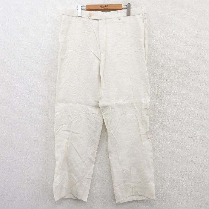 W37★古着 ブルックスブラザーズ BROOKS BROTHERS ブランド スラックス パンツ メンズ 00年代 00s リネン 白 ホワイト 25jun24 中古 ボトムス ロング