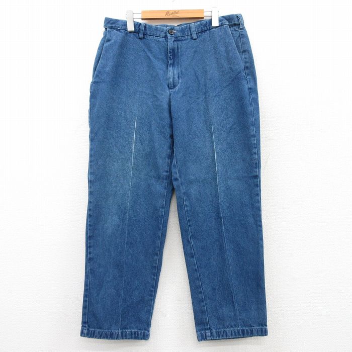 W36★古着 ジーンズ メンズ コットン 紺 ネイビー デニム 25jun24 中古 ボトムス ジーパン Gパン ロング パンツ