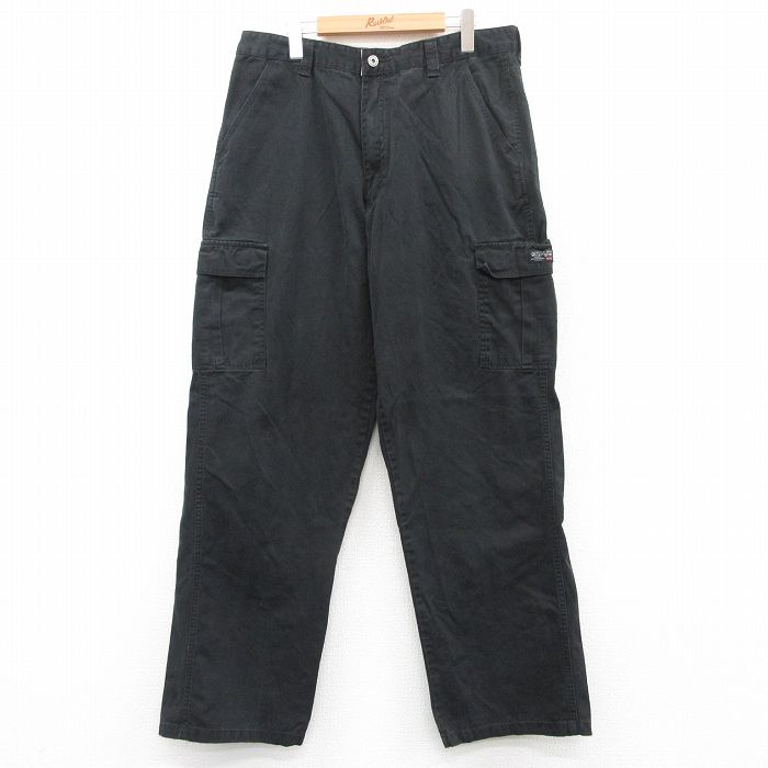 W36★古着 ラングラー Wrangler カーゴ パンツ メンズ 大きいサイズ コットン 黒 ブラック 25jun24 中古 ボトムス ロング