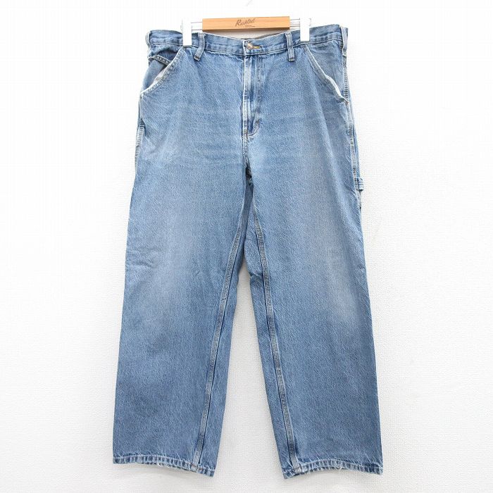 W38★古着 ペインター パンツ メンズ ヒゲ 紺 ネイビー デニム 25jun24 中古 ボトムス ロング